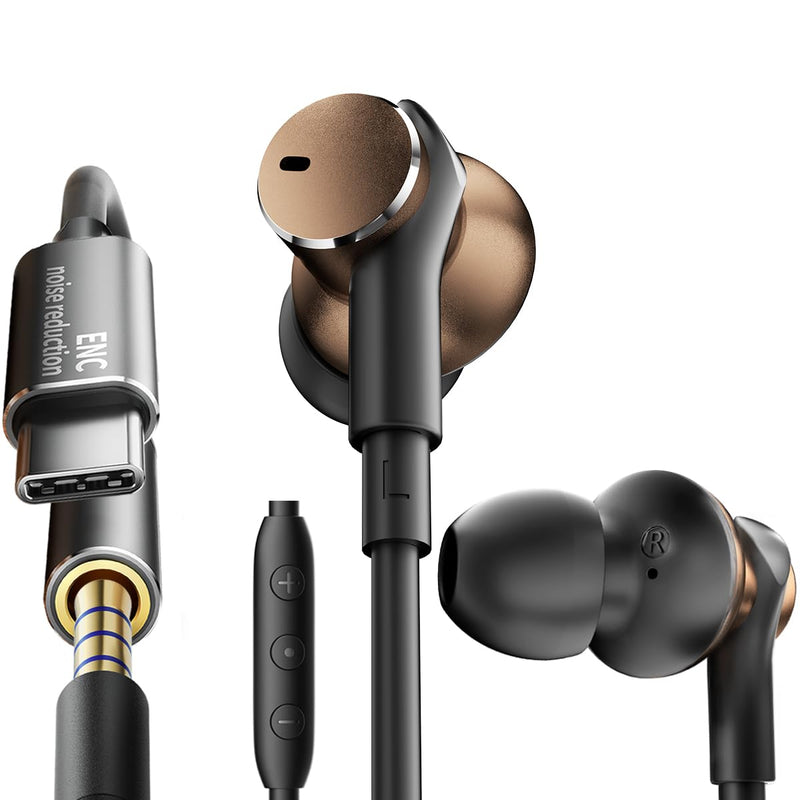 Dynamic Balanced Deep Bass Wired Headphones-Call Noise cancelling Earbuds | Dual-Driver Bass Boost ear bud Wired, In-Ear Noise Isolation-Clear Call and High-Resolution Audio,Noise Cancellation USB C+3.5mm