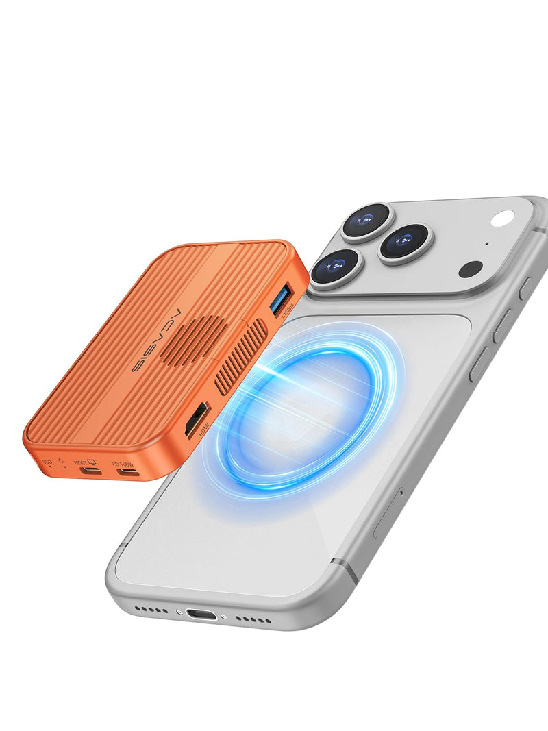 ACASIS 10Gbps Magnetic M.2 NVMe SSD Enclosure With 4K ProRes Recording M.2 EnclosureCompatible IPhone 17/16/15 Pro/Pro Max Magnetic SSD Enclosure with Cooling Fan For Video Editor/Blogger/Videographer orange