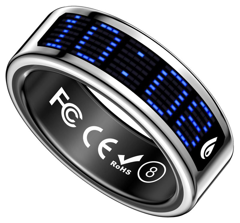 Yihou Smart Ring with Display Heart Rate Monitor Sleep Tracking Step Counter Call Number Display Multi-Sport Modes Gesture Control IP68 Waterproof Fitness Ring Health Tracking Ring for Men Women Silver #8(2.25 inch)