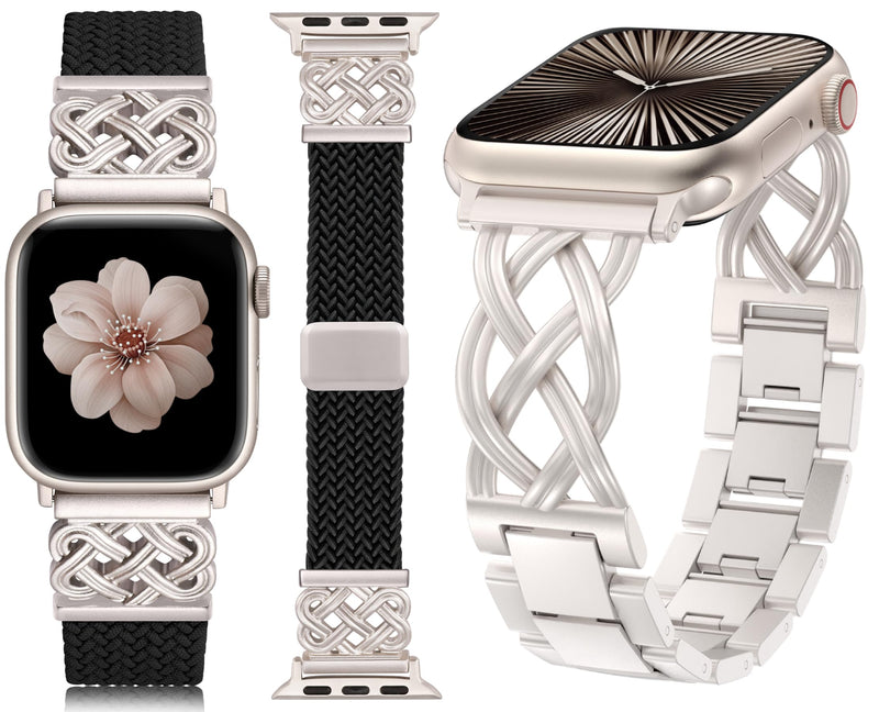 TOYOUTHS Braided Magnetic Band Compatible with Apple Watch Bands 42/41/40/38mm Women Men, Dressy Stretchy Celtic Knot Elastic Nylon Fabric Woven Strap for iWatch Series 11 10 9 8 7 6 5 4 SE 3 2 1