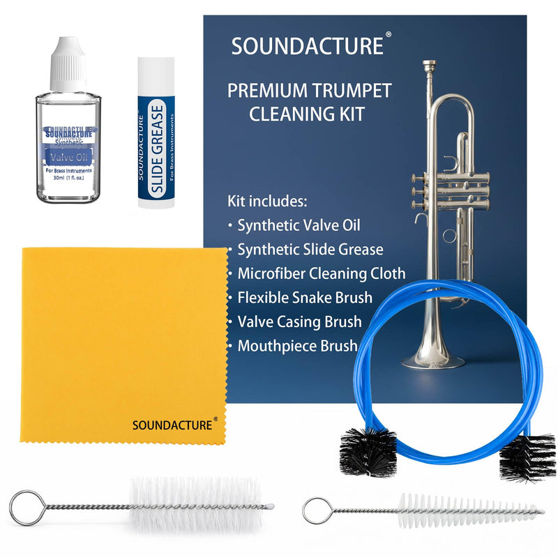 Trumpet Cleaning Kit – Complete Trumpet Care Cleaning Kit with Valve Oil, Slide Grease, Brushes & Cloth for Instrument Care Students Band