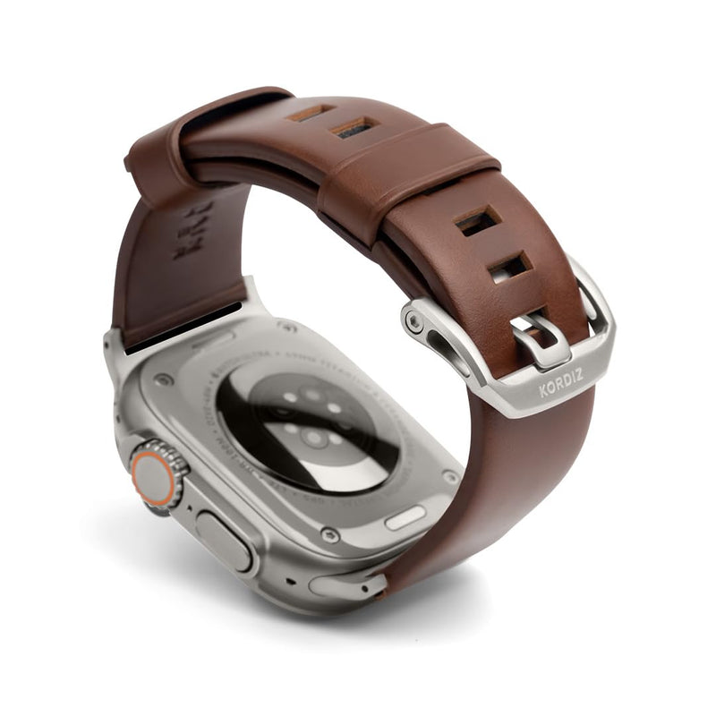 KORDIZ Modern Leather MAX Band for Apple Watch Ultra 3, Ultra 2 & Ultra (49mm) – Premium Full-Grain Leather Strap for Men, Rugged Modern Design, Stainless Steel Buckle, Comfortable Everyday Fit – 26mm Wide Leather Band ULTRA Silver 49mm | Dark Brown