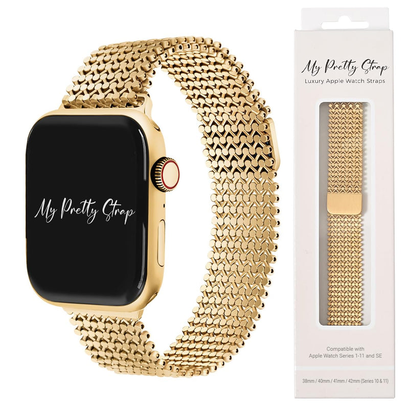 Compatible Apple Watch Band for Women, Stainless Steel- Fits Most Wrists | Series 1-11, SE and Ultra- iWatch Replacement Strap, Easy Resizing- No Tool Needed- Metal Fashion Watch Band JASMINE GOLD 44MM / 45MM / 46MM / 49MM / (Series 1-3 - 42MM)
