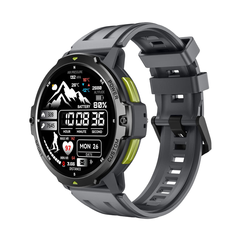 Outdoor GPS Smartwatch C31– Rugged 3 ATM Waterproof Design, 1.46″ TFT Display, 6-Axis Motion Sensors, Built-in GPS Tracking, 580 mAh Long-Life Battery, Bluetooth 5 (Gray) GRAY
