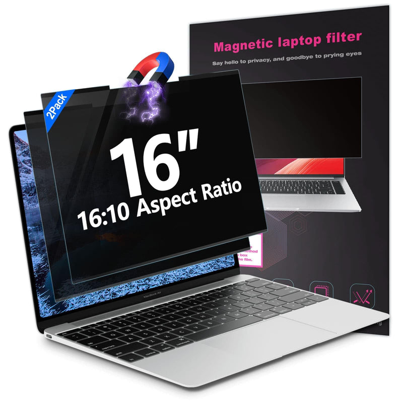2Pack Magnetic 16 Inch Laptop Privacy Screen 16:10 Aspect Ratio, Removable Anti-Blue/Glare Protector Film, Anti Spy Desktop Security Private Filter 16in 16inch 2pcs Beige