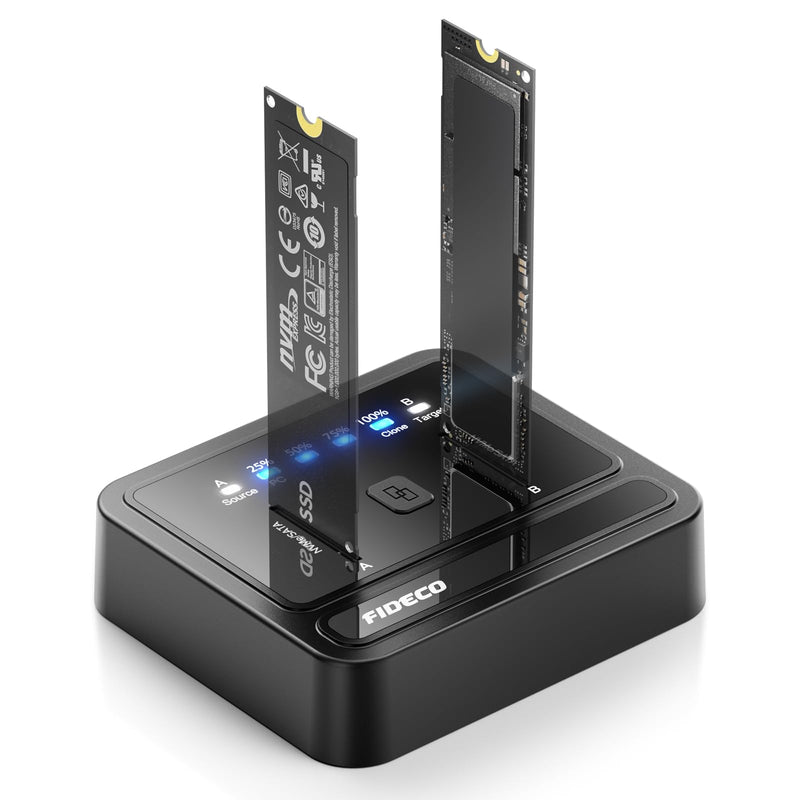 FIDECO M.2 NVMe SATA SSD Cloner Dock, USB 3.2 Gen 2 X 2, 20Gbps M.2 NVMe Cloner Duplicator, Support Offline Clone, UASP and Trim, Plug and Play, Black