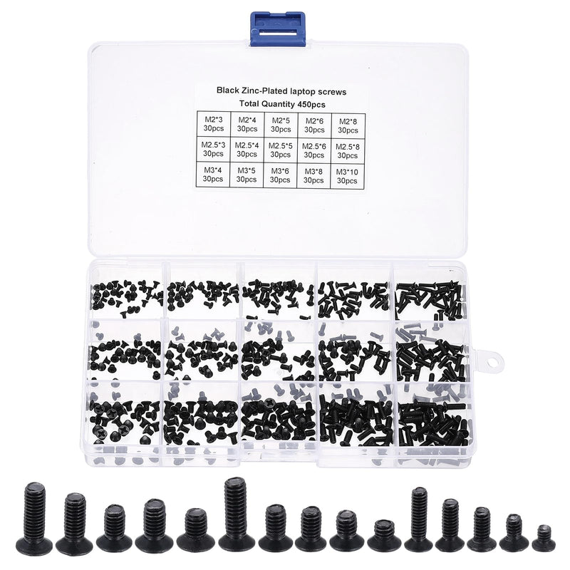 PATIKIL 450Pcs 30pcs of Each M2 M2.5 M3 Laptop Computer Screw Kit Black | Carbon Steel, Phillips Flat Countersunk Head Screw Assortments, for Universal Laptops PC Case DIY Repair