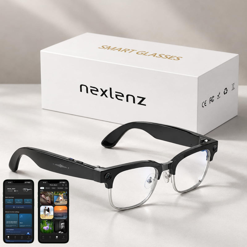Smart Camera Glasses, 8MP POV Video and Bluetooth Audio,Bluelight | 8MP POV recording with blue light lenses, WiFi transfer and open-ear audio for work, commuting and everyday moments. White