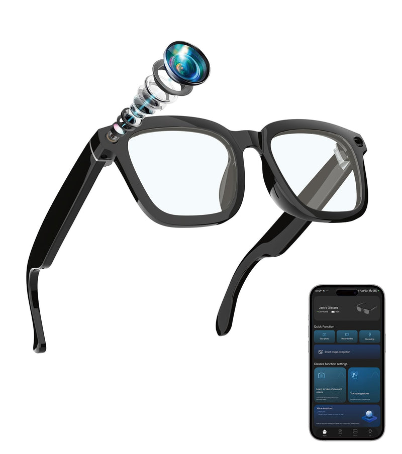 8MP HD AI Smart Glasses with Camera for Video Recording & Photo Capture | EIS Anti-Shake TEC, Real-Time Translation, Open-Ear Bluetooth Audio, Object Recognition, Voice Assistant, for Life & Work Z-AI Camera Smart Glasses