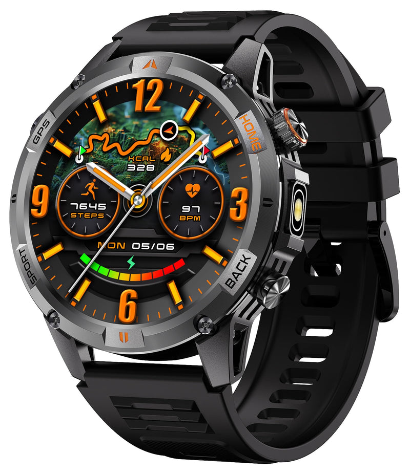 Military Outdoor GPS Smartwatch for Men Sport Watch with GPS Tracking IP68 Waterproof 100+ Sports Modes Heart Rate Blood Pressure Monitor Sleep Tracker Bluetooth Calls Activity & Fitness Tracker Black