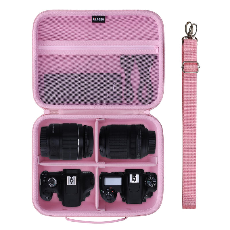 Medium Camera Case Bag for Canon/Sony/Nikon Camera and Multiple Lens Pink | Hard Travel Carrying Case Bag for Canon/Sony/Nikon DSLR SLR Mirrorless Camera and Multiple Lens with 3 Dividers Medium