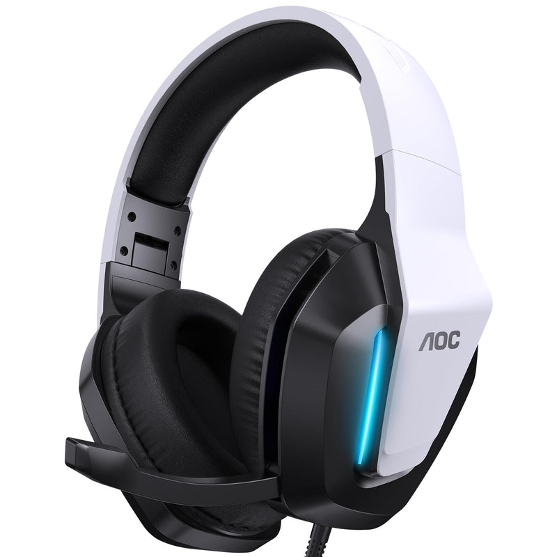 AOC Xbox Gaming Headset with Microphone, Wired Surround Sound Headphones for Xbox Series X|S, PS5, PC, Switch, Noise Canceling Over-Ear Gaming Mic, 50mm Drivers, 3.5mm Jack, White