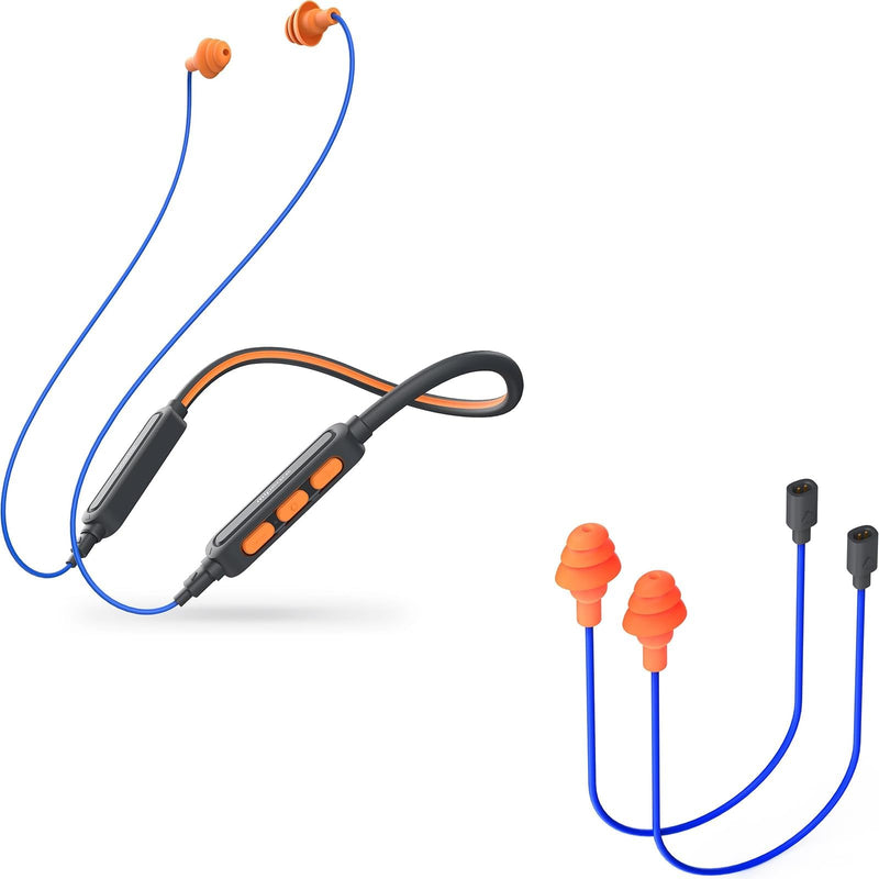 MIPEACE Neckband Bluetooth Work Headphones with 2pcs Replacement Earbuds Cable-Blue & Orange