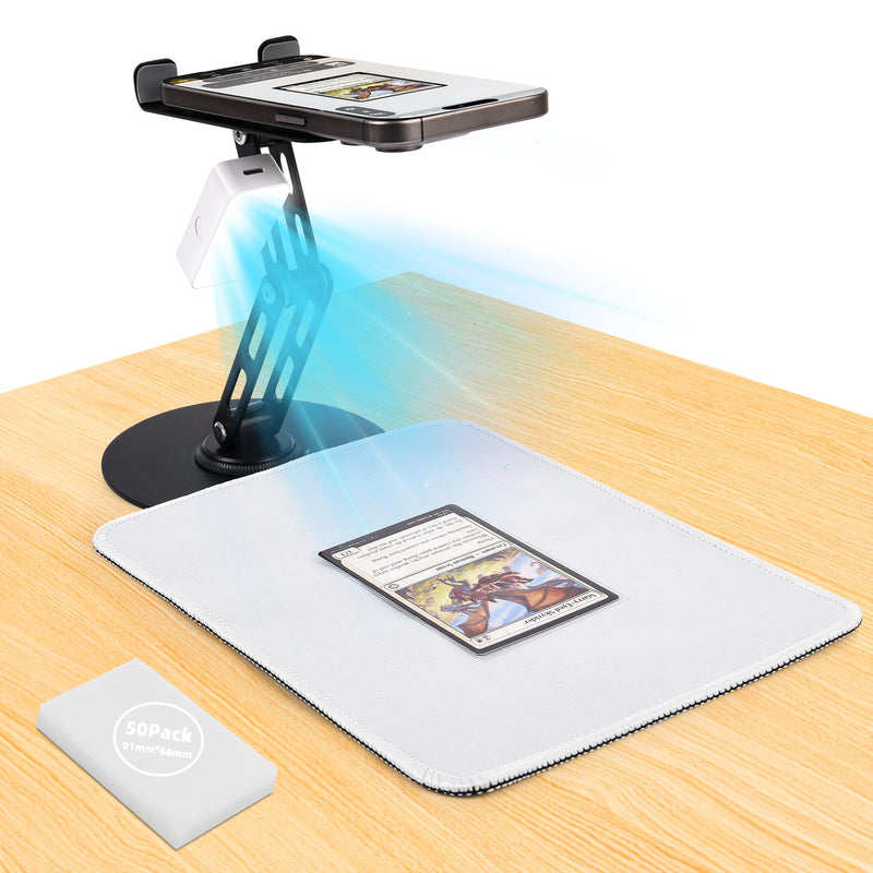 Card Scanner for Trading Cards–MTG & TCG Card Scanner Stand with Magnetic LED Light,Foldable Phone Holder for Scanning,Cards Quickly Scan and Price Check,Available for ManaBox with LED Light