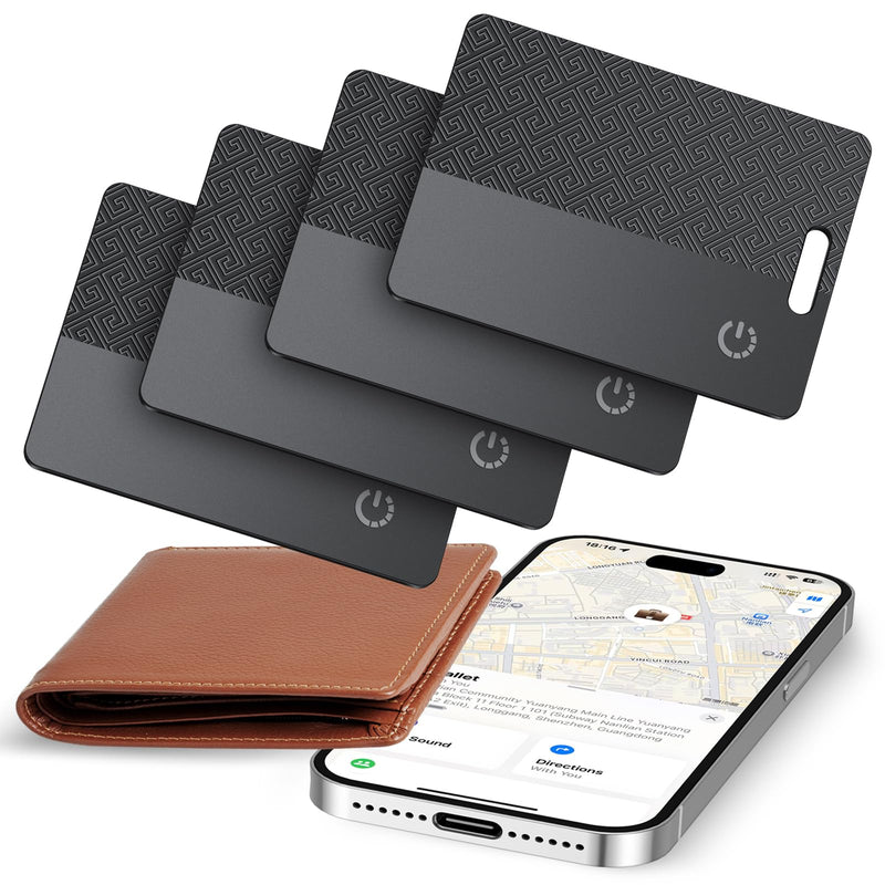 Ultra-Thin Wallet Tracker Card(iOS Only), Bluetooth Tracker Smart Card for Apple Find My iPhone Wallet GPS Tracker, Supports Wireless Charging, 10 Years Battery for Luggage, Wallets, Backpacks, Keys Black and Black and Black and Black