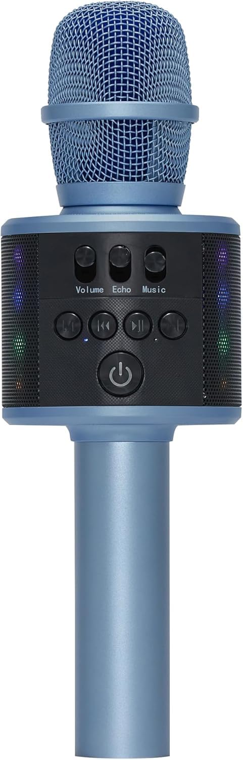 Core Innovations Wireless Bluetooth Karaoke Microphone with Built-in Speakers + HD Recording, Portable Handheld Mic | Blue