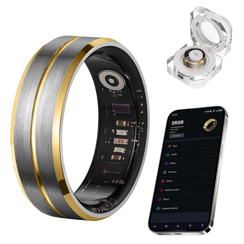 Smart Ring for Women Men, Tungsten Steel Fitness Tracker Ring with Sleep Monitoring,Step Counting, Heart Rate,No Subscription Fee,IP68 Waterproof for iPhone and Android Black-Gold #12