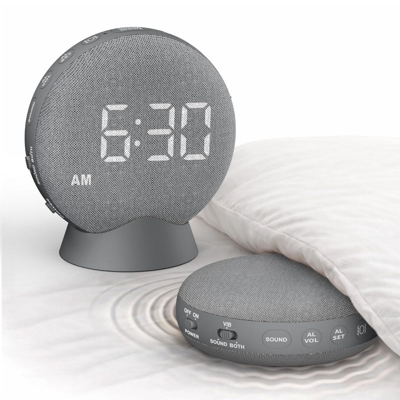 [AUSTRALIA] - SolaceRise Super Loud Alarm Clock for Heavy Sleepers: Vibrating Digital Auto-Dim Clock with Bed Shaker for Hearing Impaired - Portable Rechargeable Battery for Bedroom Travel Dorm - Gray 