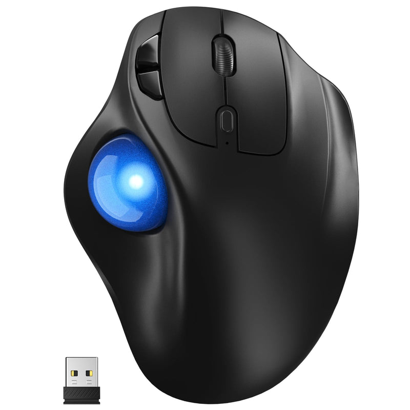Ergonomic Wireless Trackball Mouse, 3 Device Connection, 5 Level DPI | Bluetooth or 2.4G USB Receiver Quiet Computer Mouse, 2*AAA Battery Thumb Laptop Mice for PC/Laptop/Mac/Windows Blue