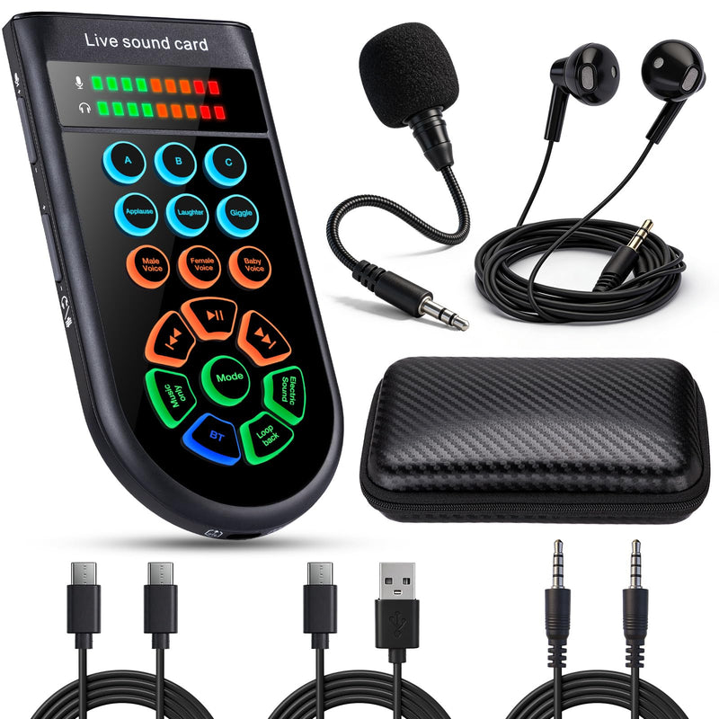[AUSTRALIA] - M300 Small Handheld Sound Card Set for Singing & Live Streaming, Voice Changer with Reverb/Vocal Enhancement/Vocal Changer/Sound Effects, w/AUX/Type-C/Bluetooth in, Includes Condenser Mic & Headphones 