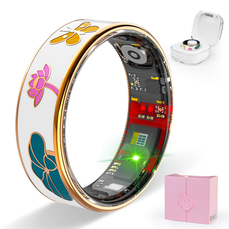 Smart Ring Health Tracker, Men & Women, Featuring a Heart Rate Monitor, Sleep Tracker, 8 Exercise Modes, Step Counter, IP68 Waterproof(White, 9) White