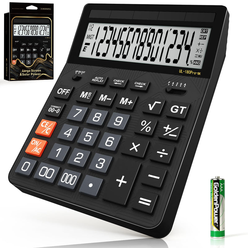 Calculators Desktop, 2026 Upgrade 14 Digit Large Size Calculator with 5-Inch LCD Display and Solar Power, Office Calculator for Desk (Black) Midnight Black