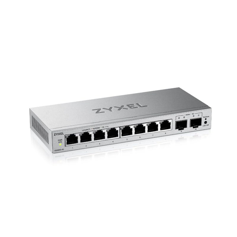 Zyxel 8 Port Network Ethernet Switch | Web-Managed | GS1200-10V3 | 8x GbE + 2x SFP Ports, Fanless, Web-based Management, VLAN, QOS, IGM Snooping, Energy Efficient, TAA Compliant 10-Port | 2x SFP