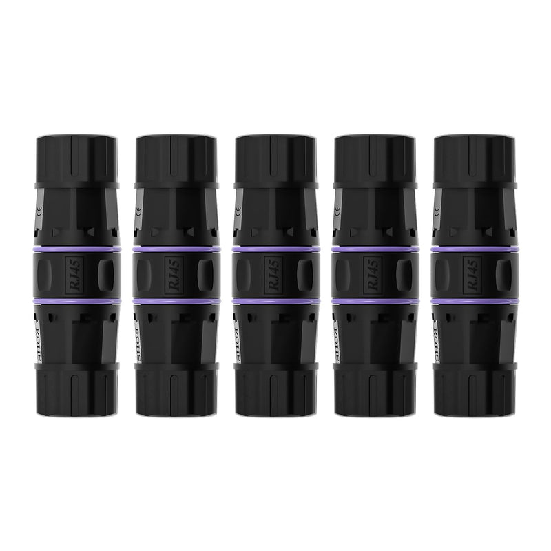 Y.D.F IP68 Waterproof RJ45 Coupler, Shielded Pure Copper Ethernet Coupler, Gigabit Coupler IP68 Waterproof Ethernet Outdoor LAN Cable Connector for Cat5, Cat5e/Cat6/Cat7/Cat8 Ethernet Cable (5 PCS) Waterproof 5 PCS Purple