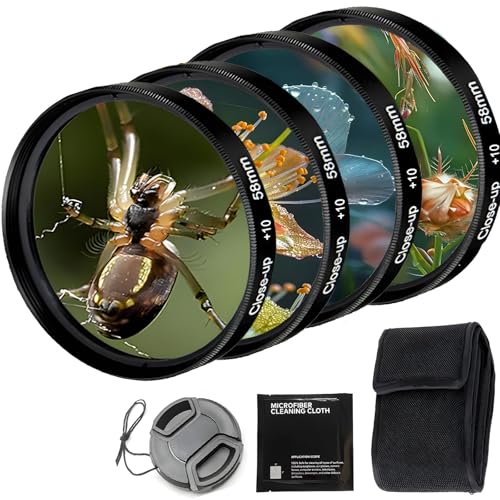 82mm Close-Up Lens Filters Kit 4 Pieces (+1 +2 +4 +10) Macro Filter Set, Lens Cap & Cleaning Cloth - Compatible with Canon, Nikon, Sony, Pentax, Olympus, Fuji & More Camera Lenses (82mm) 82mm