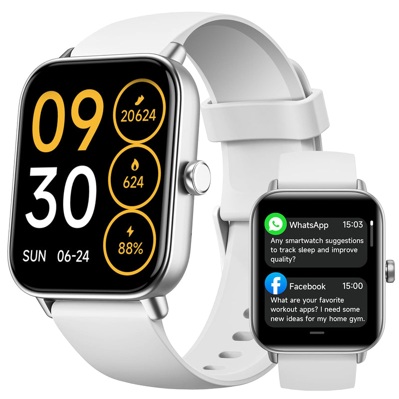 Smart Watches for Men,1.85" HD Display Compatible iPhone/Android (Answer/Make Calls),110+ Sport Modes Fitness Tracker with Heart Rate/Sleep/Sp02 Monitor,IP68 Waterproof (White, 1.85)
