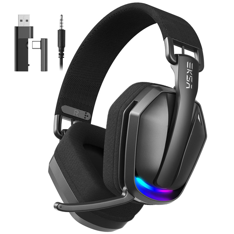 EKSA 2.4GHz Wireless Gaming Headset for PS5/PS4, PC, Switch, Mac, Bluetooth 5.4 Gaming Headphones with Noise Cancelling Microphone, 169g Ultralight, RGB, Type-C, 35H Battery, Wired Computer Headphones Black