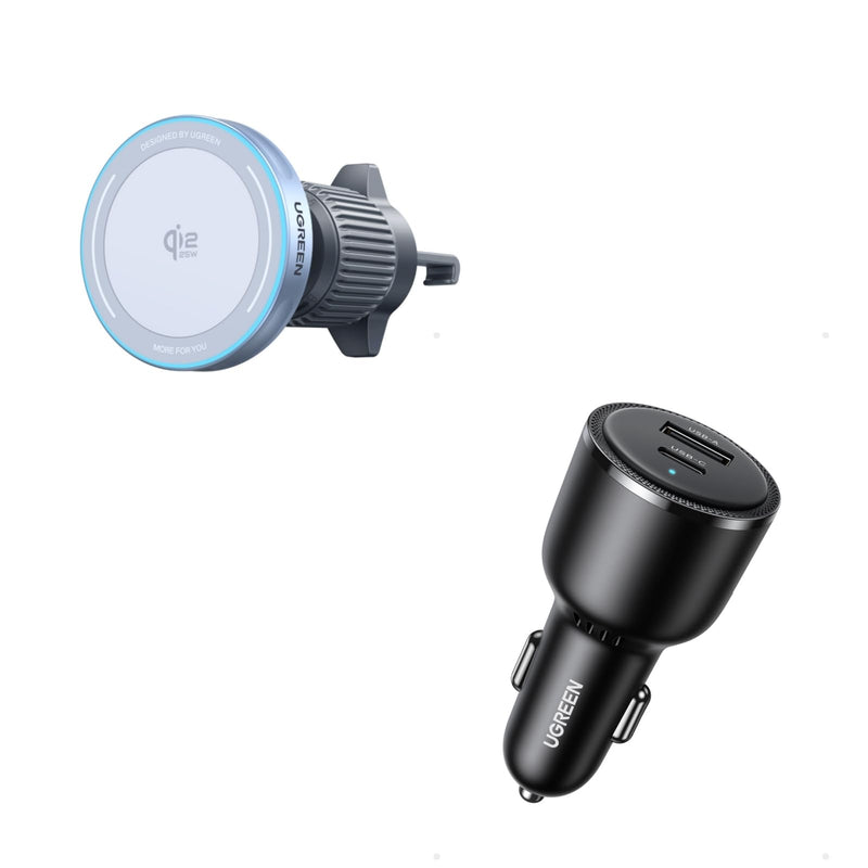 UGREEN 25W MagFlow Wireless Fast Charging Cradle Mount with 63W USB C Car Charger Adapter