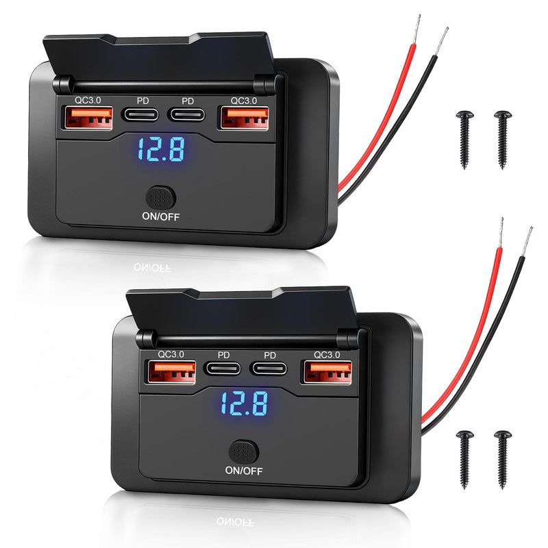 Qidoe 2 Pack 108W 12V USB Outlet Panel, Dual PD 36W & Dual QC3.0 18W | Fast Charging, Mount Panel For Car, RV, Truck, Boat, Bus, Marine, ATV, UTV