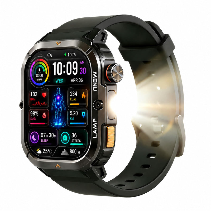 AGM 1.95" AMOLED Rugged Smartwatch, Wrist Call, Heart Rate, SPO₂ & Sleep Monitor, Fitness Tracker, Notification, Weather, Find Phone, Music & Camera Control, Custom Watch Faces 1.95 Inch