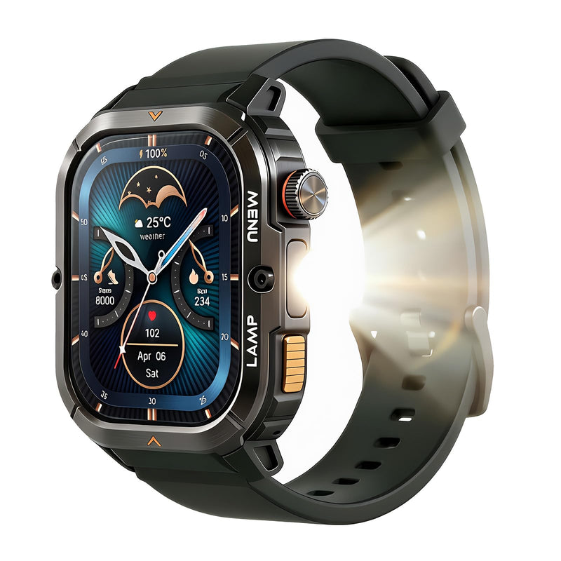 AGM L3 Rugged Smart Watch, 1.95" AMOLED, 70-Lumen Flashlight, Wrist Calls | Built for Work, Trails and Daily Knocks, 5ATM Fitness Tracker, Custom Faces, Heart Rate SpO2 Sleep Monitor for iOS & Android One Size