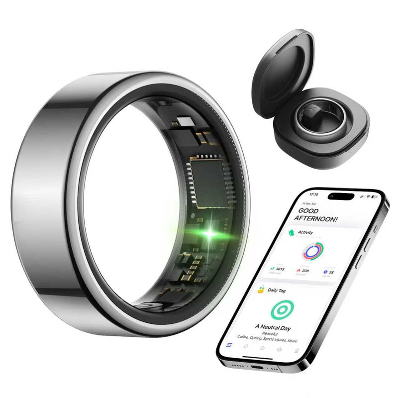 KIRAMA Smart Health Ring for Women Men Fitness Tracker with Heart Rate, Support Sleep Monitoring and Exercise Recording, IP68 Waterproof for iOS and Android, No APP Fee，Ultra-Thin Design (Silver, 7) Silver