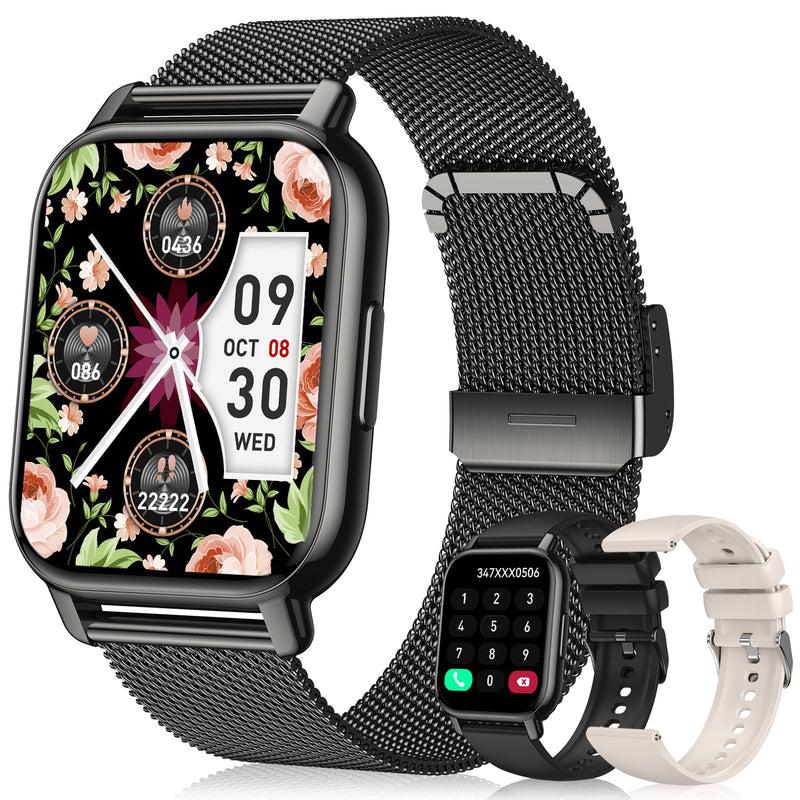 Smart Watch for Women(3 Bands), Smartwatch Fitness Tracker with Bluetooth Calls & AI Voice Control, 1.85’’ HD Screen, Heart Rate/SpO2 Monitor, Sleep Tracker, Compatible with Android iOS (Black) Black