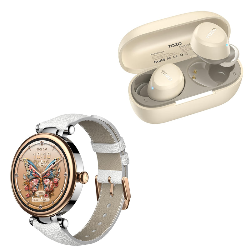 TOZO S8 AMOLED Smart Watch for Women, 1.32" HD Color Screen, Health Tracker Ladies Watch, A1 Wireless Earbuds Bluetooth 5.3 Light Weight in Ear