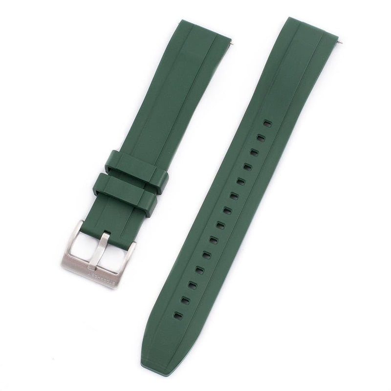 StrapHabit Extra Long Watch Strap for Large Wrists - Quick Release Rubber Band FKM 20mm 22mm Green