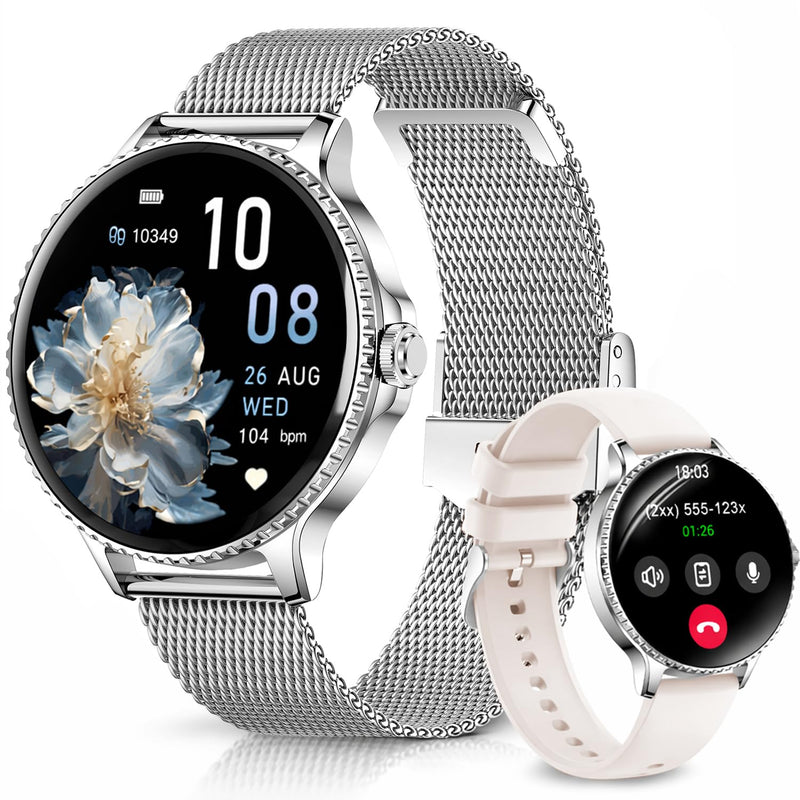 Efolen Smart Watches for Women Answer/Make Call,1.27'' Smartwatch Fitness Tracker for Heart Rate/Sleep Monitor/Calories/Blood Oxygen,100+ Sports Modes Android iPhone,IP68 Waterproof,Silver Silver