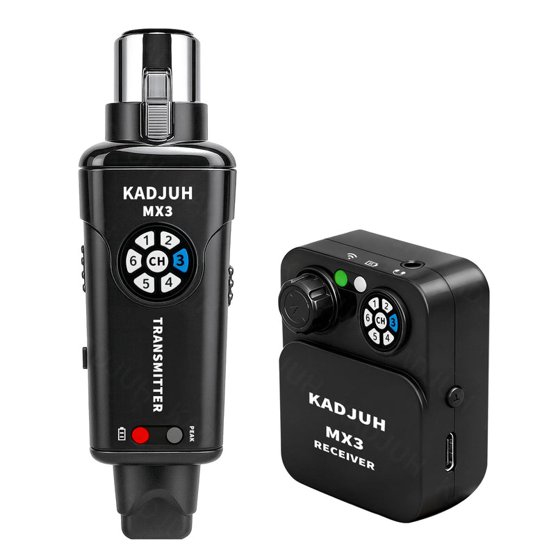 MX3 Wireless in Ear Monitor System 2.4ghz Stereo IEM System Transmitter and bodypack Receiver for Studio, Band Rehearsal, Live Performance, Channel Scan Mode Black