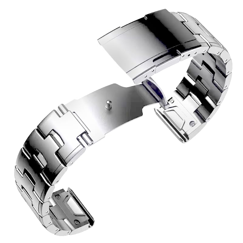 Rugged Titanium QuickFit Metal Band for Fenix/Instinct/Tactix/Epix/Forerunner, 22mm 26mm No Gap Fenix 8 Watch Strap, Lightweight Skin-Friendly Durable for Running Outdoor Sports silver
