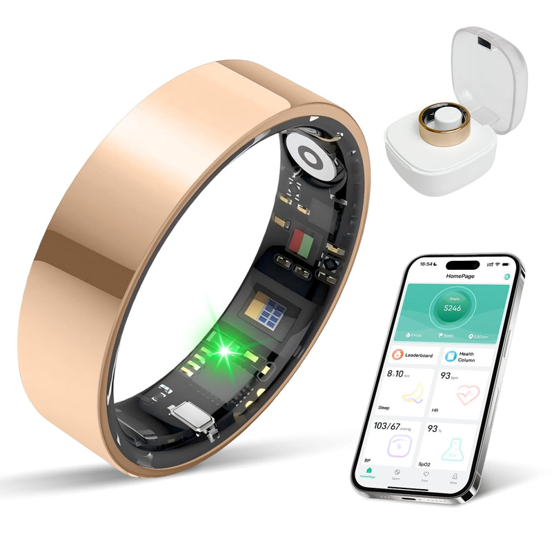 BIEMHA Smart Ring IP68 Waterproof，5-Day Long Battery Life, No Subscription Fee，Fitness Health Tracker for Men Women, Heart Rate & Sleep Monitoring Daily Use，iOS&Android Compatible (Rose Gold, 10)