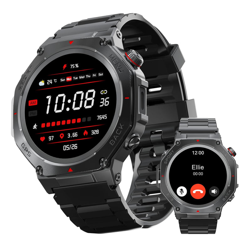Military Smart Watch for Men Women,1.5" HD Touchscreen Rugged Fitness Tracker Smartwatch, Bluetooth Dual-mode GPS,3ATM Waterproof,170+ Sport Modes with Heart Rate/Sleep Monitor Watch for Android/ios