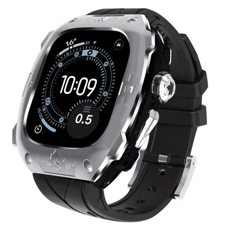 Rugged Metal Case with Silicone Band for Apple Watch Ultra 2/1 49mm, Shockproof Protective Cover with Strap Compatible with iWatch Ultra 2/1 49mm for Men (Silver) Silvery
