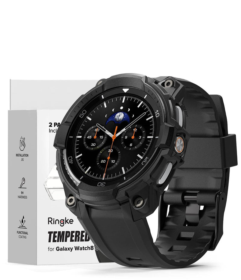 Ringke Bundle [Case with Strap + Screen Protector] for Galaxy Watch 8 Classic 46mm : Rugged Gear [All Black] + Tempered Glass Pro [2 Pack]