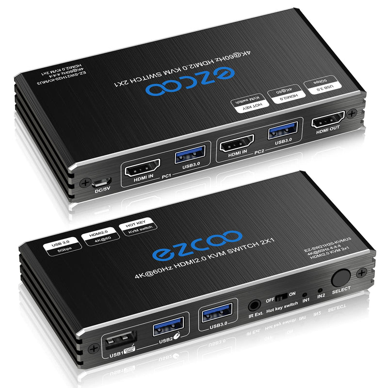 USB 3.0 KVM Switch HDMI 2 Computer 1 Monitor HotKey 4K60 4:4:4 HDR Atmos - 2 PCs Share Keyboard Mouse Printer Scanner Mac Windows,HDCP Pass,USB Selector