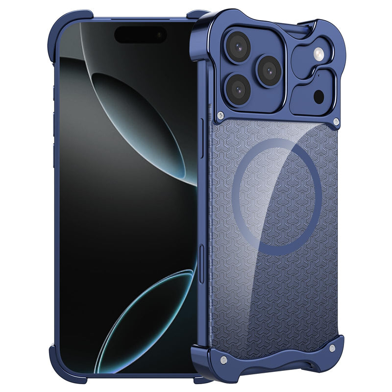 for iPhone 17 Pro ， Military-Grade Metal Bumper Case, Frameless Design with Scratch-Resistant Acrylic Anti-wear Backplate (Anti-wear Backplate, Blue, iPhone 17 Pro)