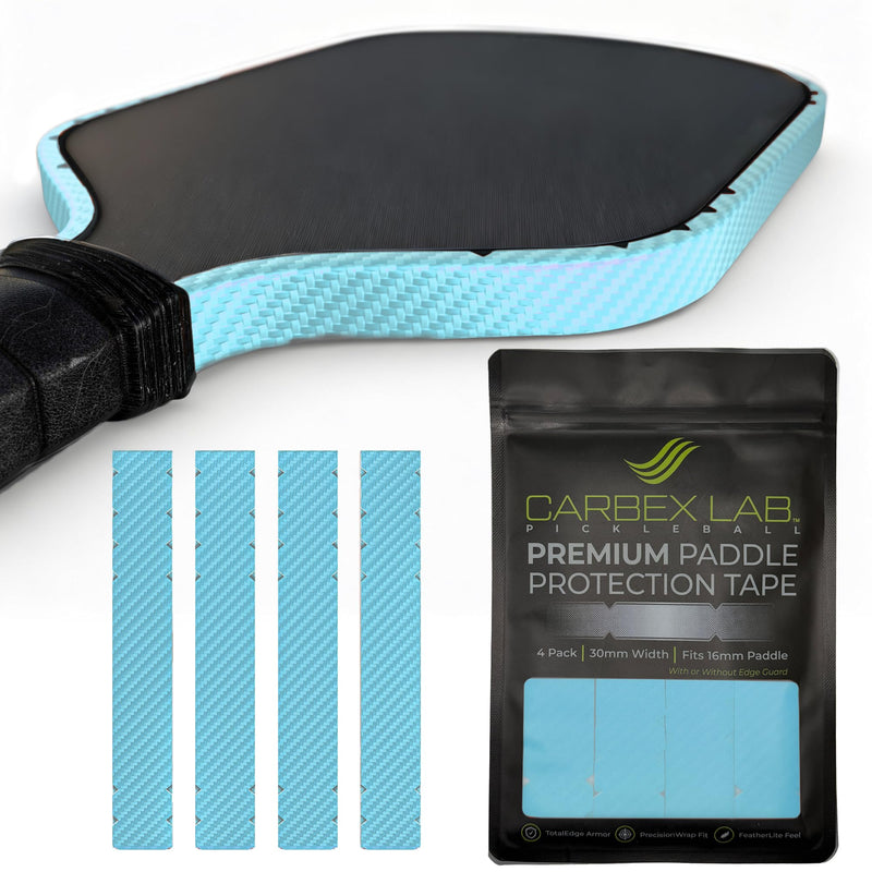 [AUSTRALIA] - Pickleball Edge Guard Tape – 4-Pack PU Vinyl Strips – Universal Fit 26mm for 14mm Paddles / 30mm for 16mm Paddles – Durable, Wrinkle-Free Edge Shield, Court-Safe Wrap Accessory Carbon Ice Blue 30mm (Fits 16mm Paddle) 