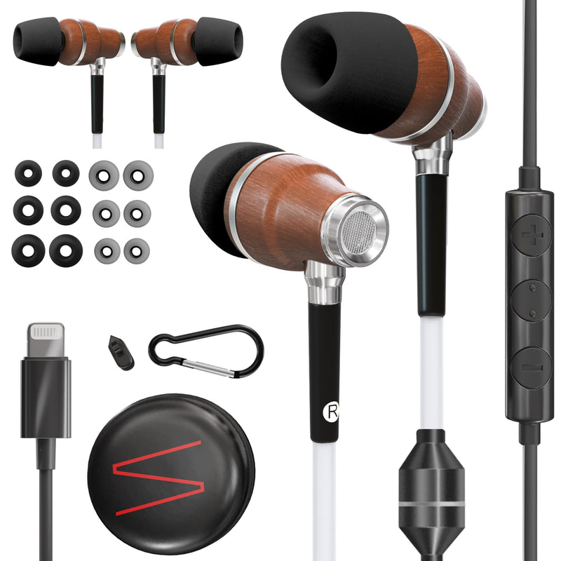 Symphonized Premium Wooden Airtube Headphones (Lightning) - Microphone & Volume Control, EMF Wired Headphones for iPhone 14, 13, 12, 11, or Lower, Wired Earbuds Lightning, Corded Earphones with Mic Lightning (iPhone 5 to 14) Black
